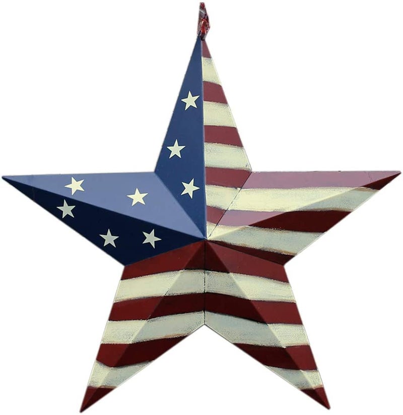 Why Decor Metal Barn Star, Patriotic American Flag Wall Decoration Outdoor Indoor Hanging Wall Art 4th of July Memorial Day Veterans Day Gift for Man Star Ornament Home Decor 22 Inch(D) - Image 1